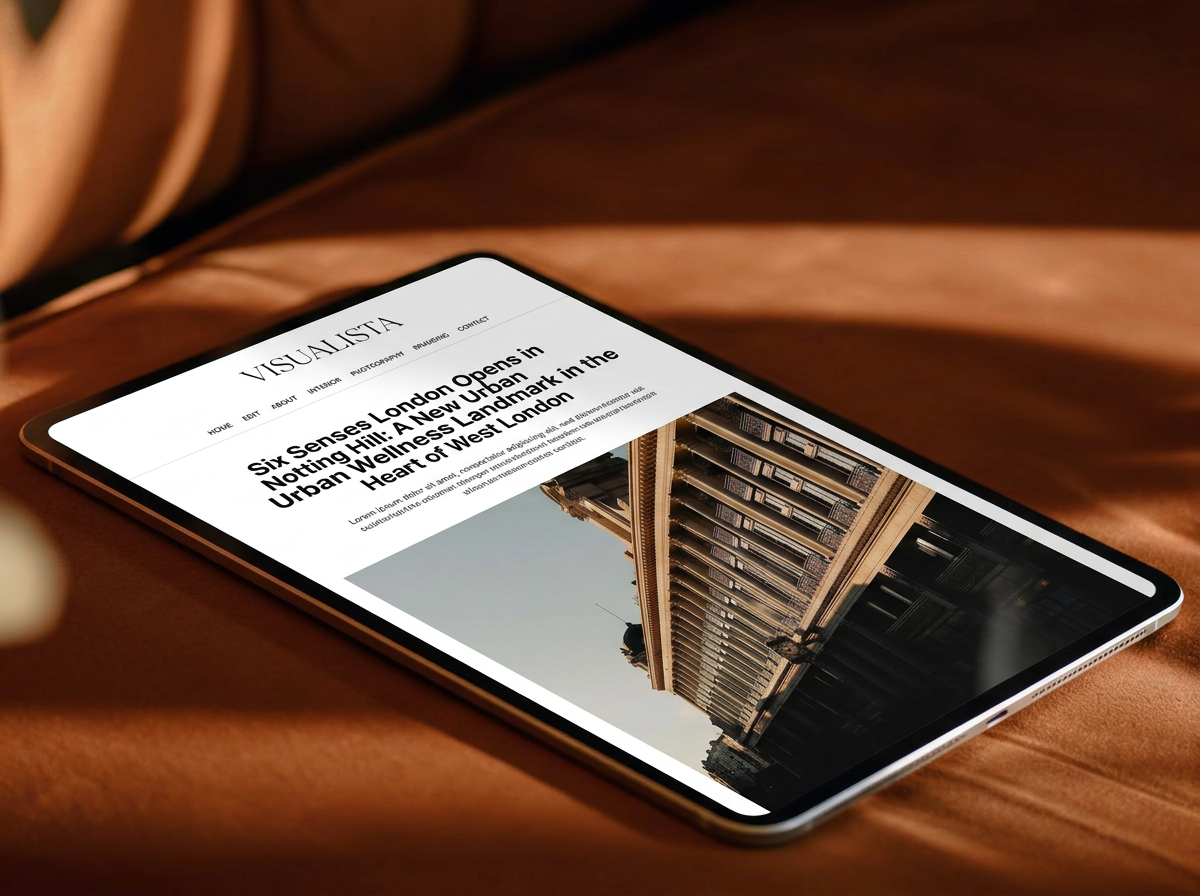 VISUALISTA editorial platform featured on tablet — Six Senses London article